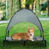 Elevated Dog Bed with Removable Canopy, Outdoor Dog Cot with UV Protection Canopy Shade, 36 inch Large Pet Bed for Camping, Gray